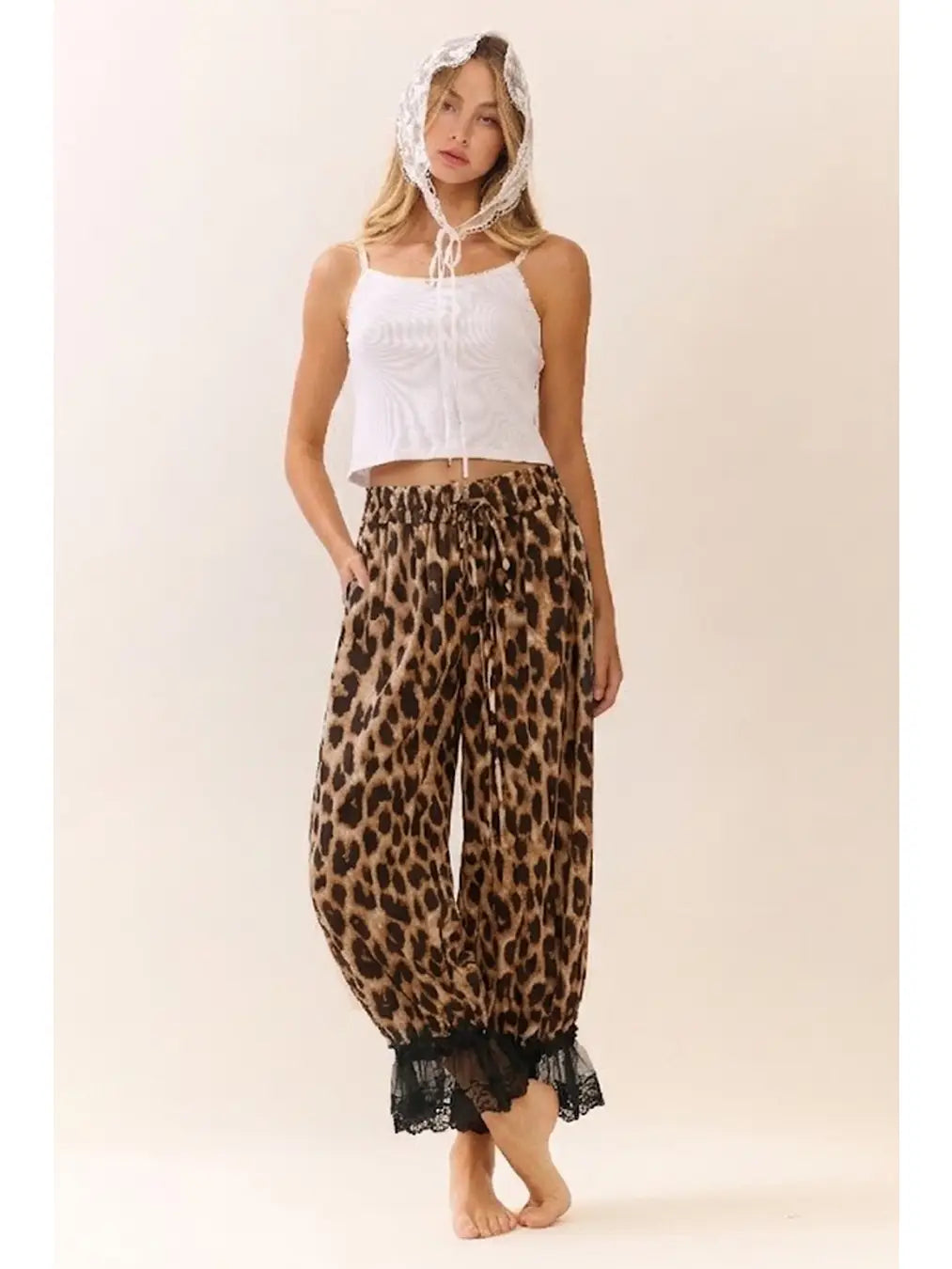 Leopard Printed Wide Leg Bloomer Pants