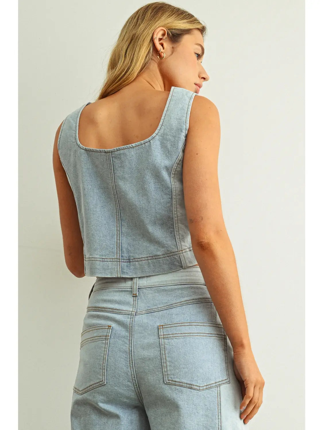 Denim Color Blocked Sleeveless Top