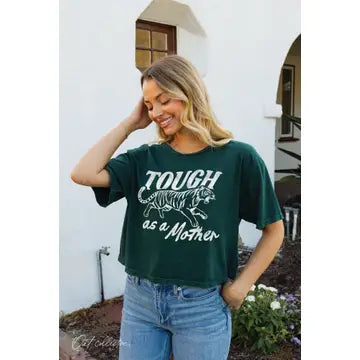 Tough As A Mother Cropped Mineral Graphic Top