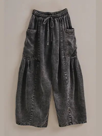 Washed Utility Wide-Leg Pants