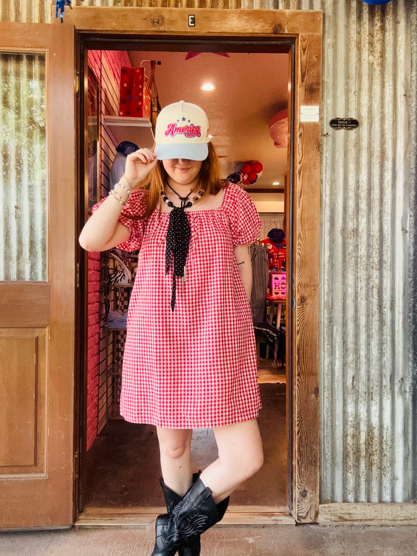 Gingham Puff Sleeve Mini Dress