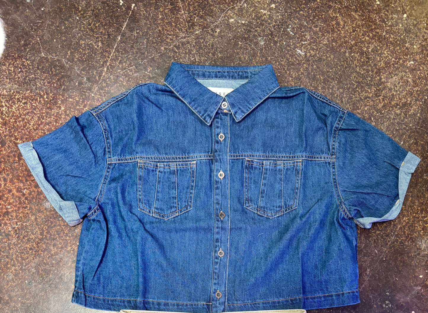 Button Up Cropped Denim Shirt