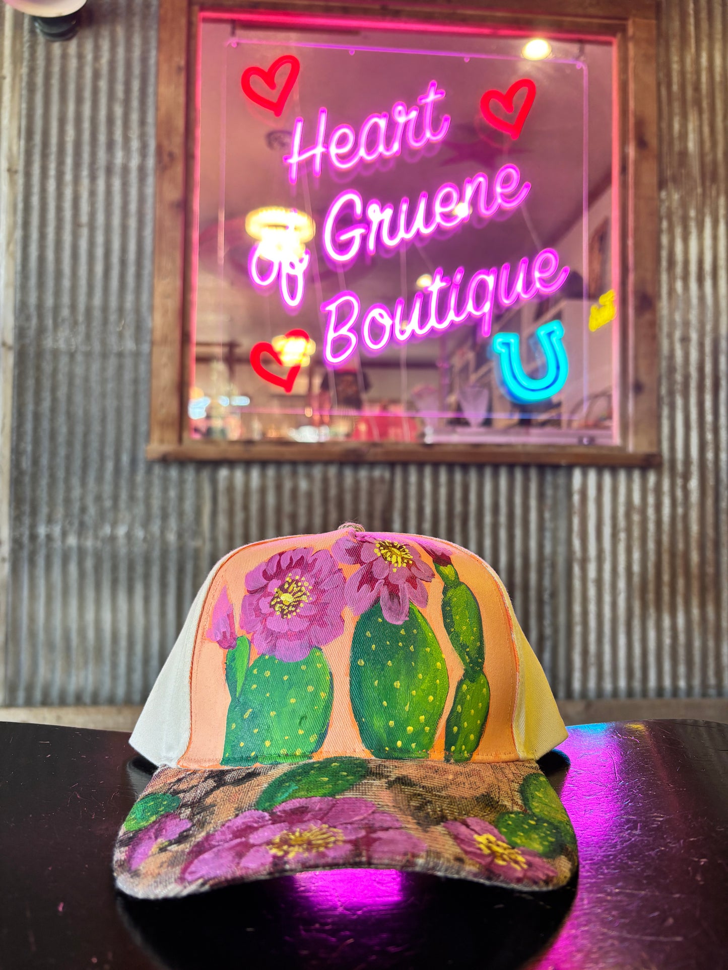 Hand Painted Floral Cactus Trucker Hat
