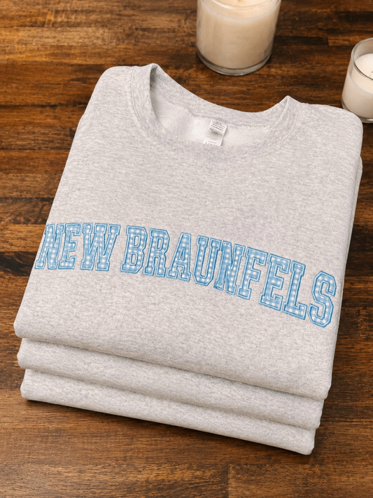 Blue Plaid New Braunfels Crewneck