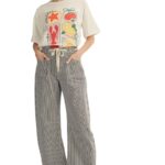 Drawstring Stripe Barrel Leg Pants