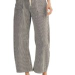 Drawstring Stripe Barrel Leg Pants