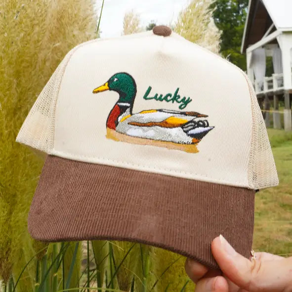 Lucky Duck Brown Corduroy Trucker Hat