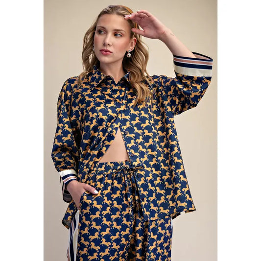 Giddy Up Satin Button Up