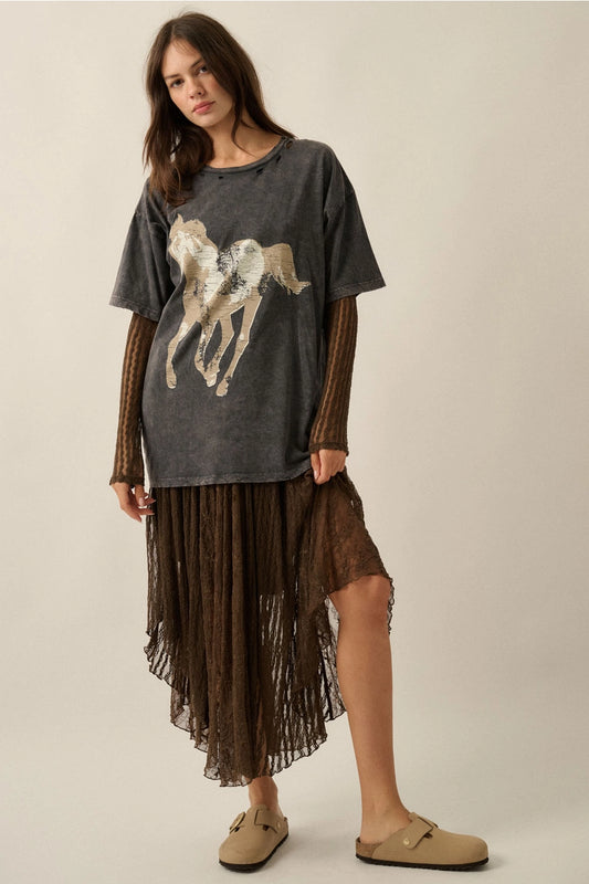 Vintage Horse Oversized Distressed Graphic Tee