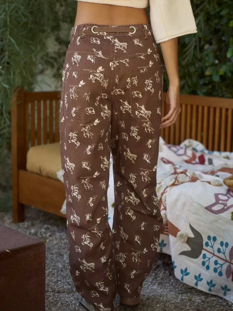 Western Cowboy Print Barrel Pants