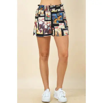 Vintage Western Print Woven Shorts