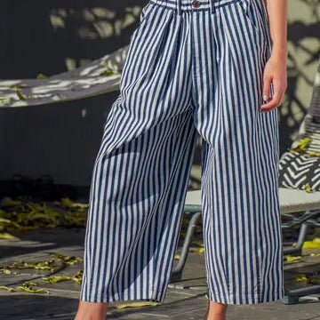 Blue Stripe Wide Leg Crop Pants