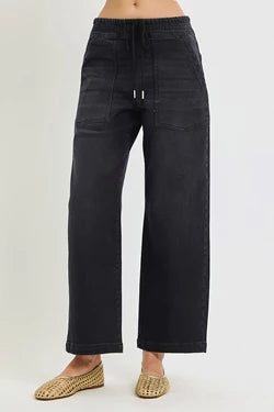 Black Crop Baggy Patch Pocket Jean