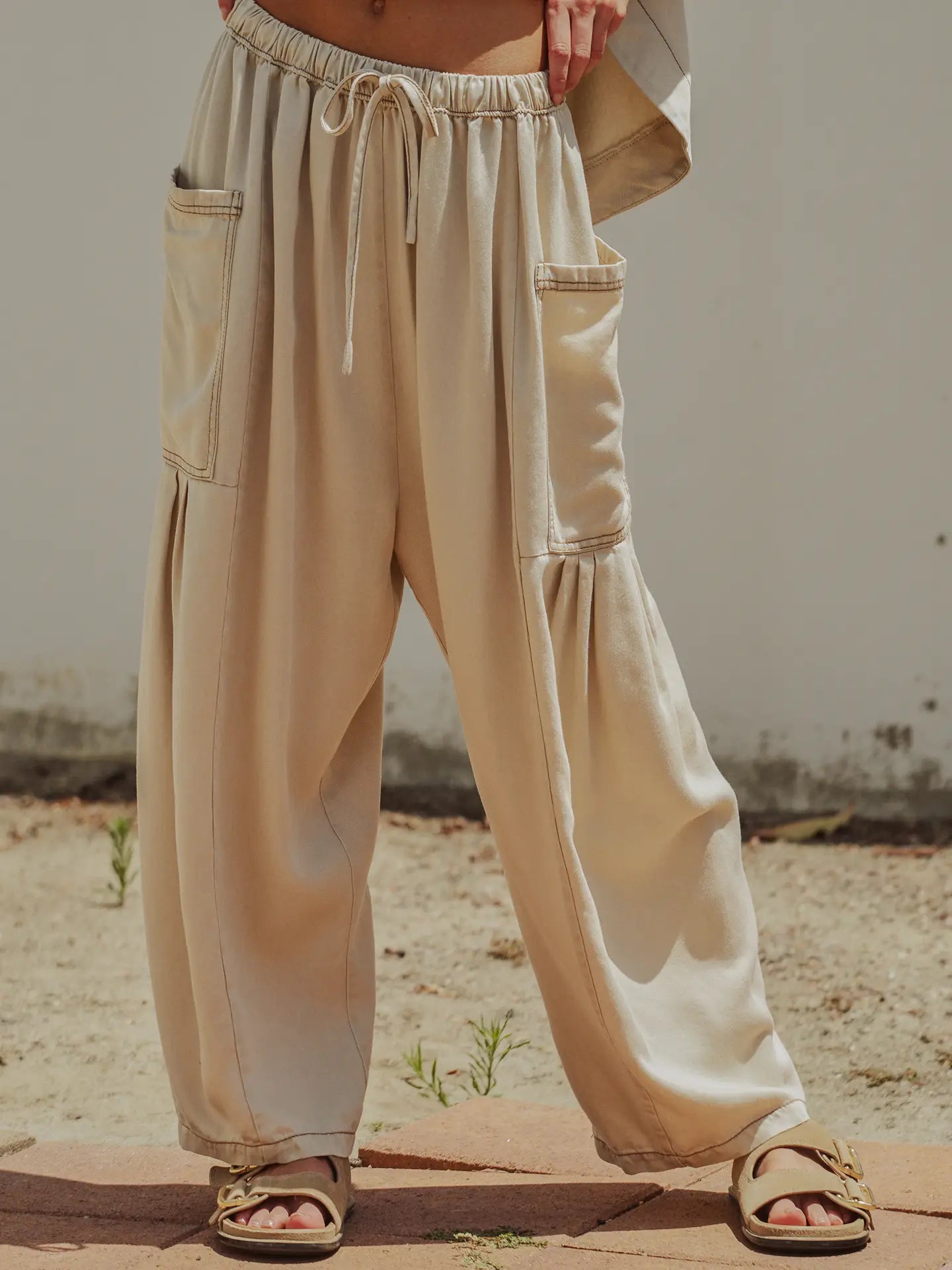 Washed Utility Wide-Leg Pants