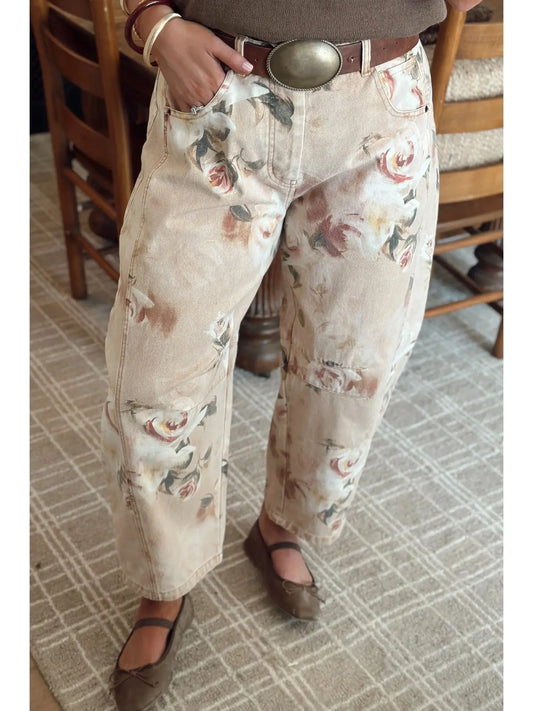 Western Retro Floral Ankle Length Jeans