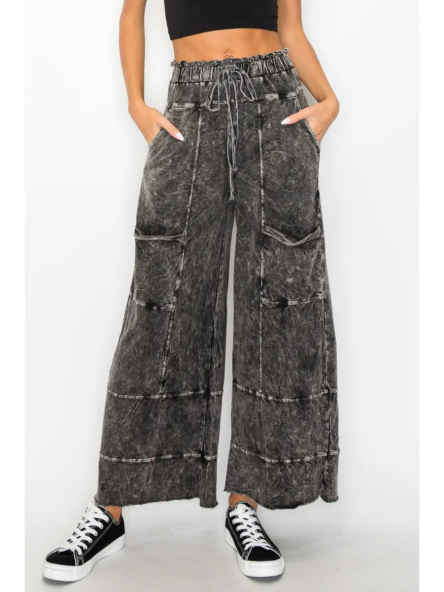 Mineral Wash Wide Leg Pants