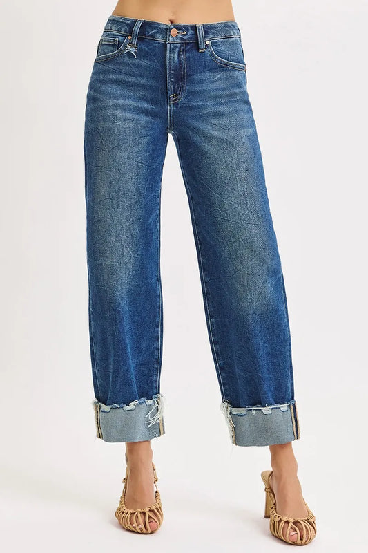 High Rise Crop Boyfriend Cuffed Jeans