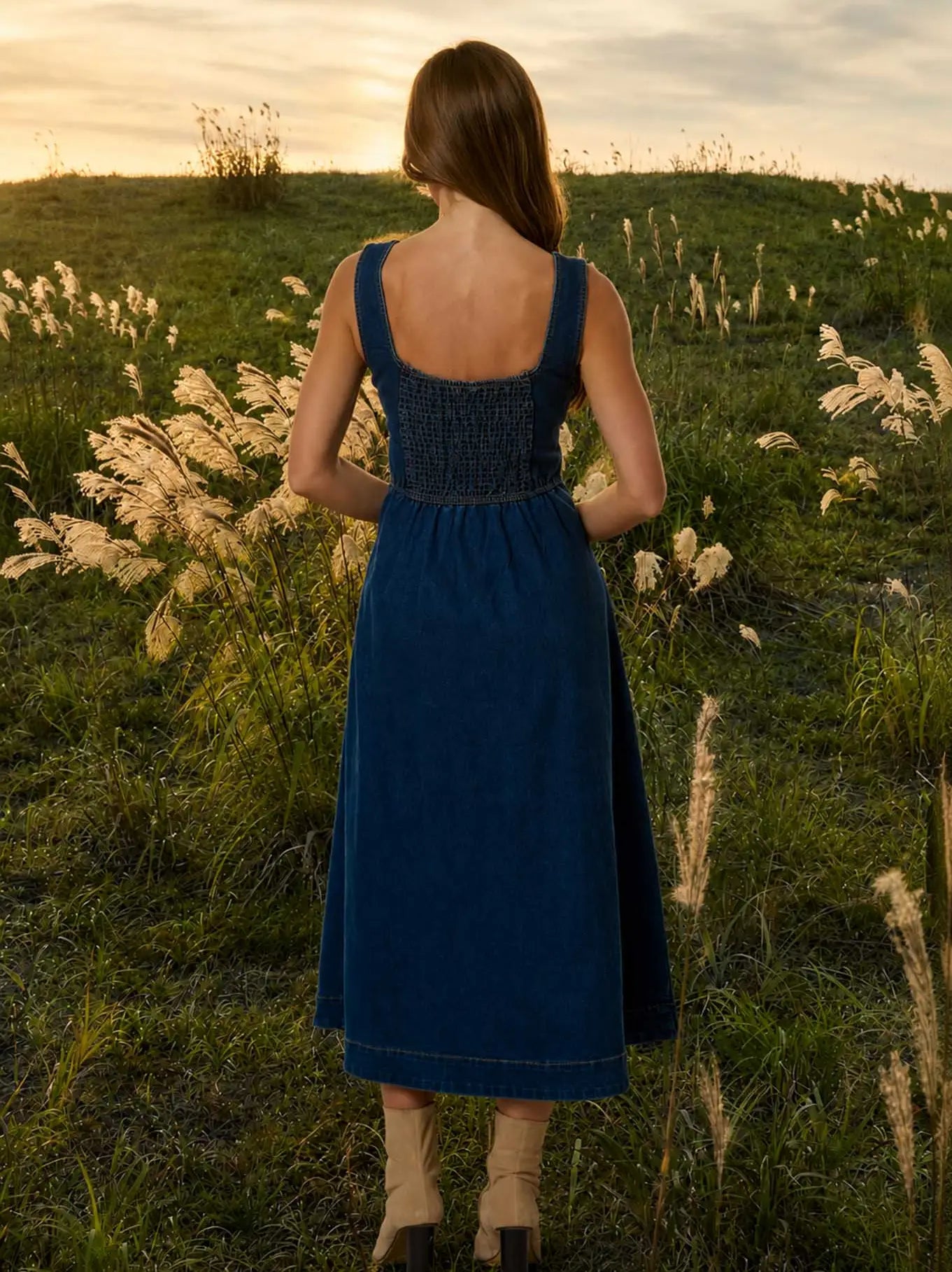 Button Down Denim Midi Dress