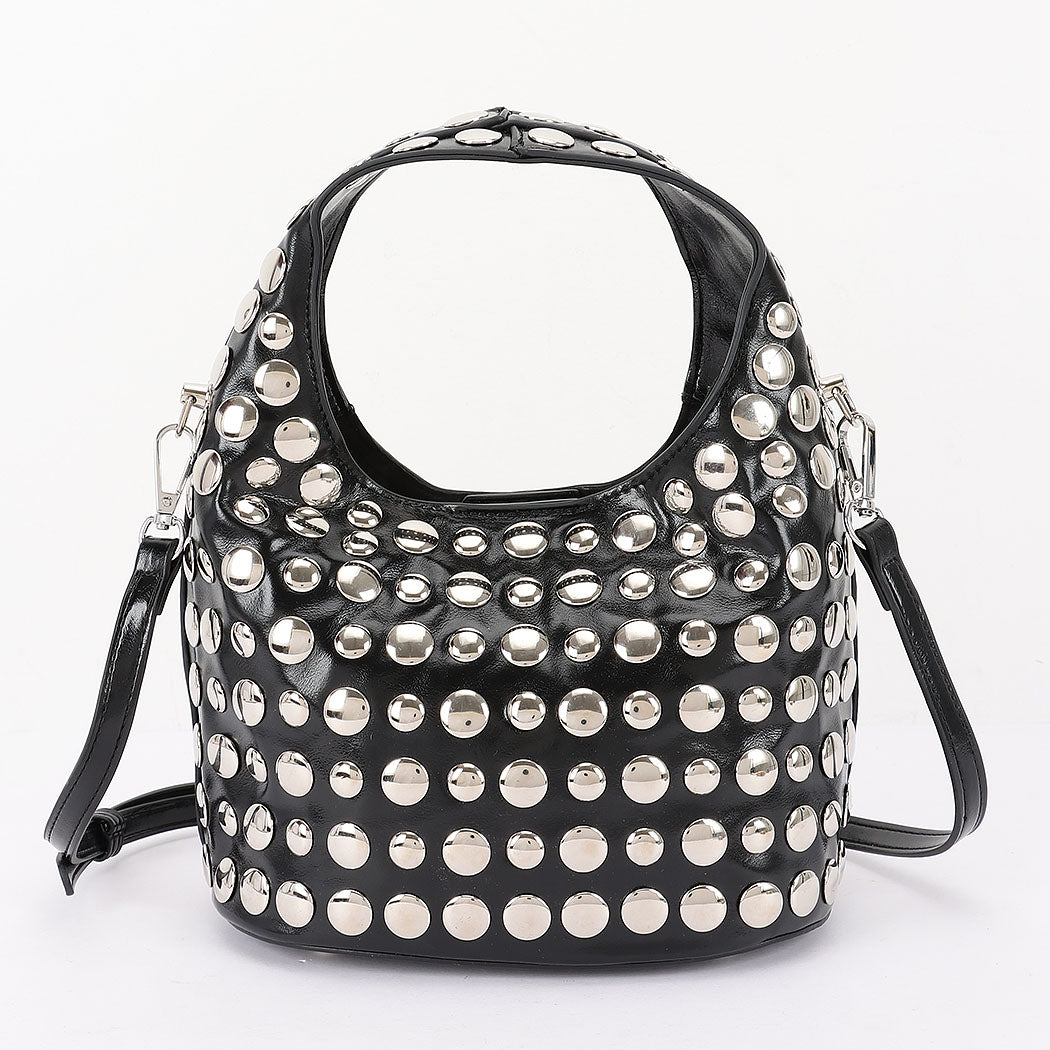 Vegan Leather Metal Studded Hobo Bag