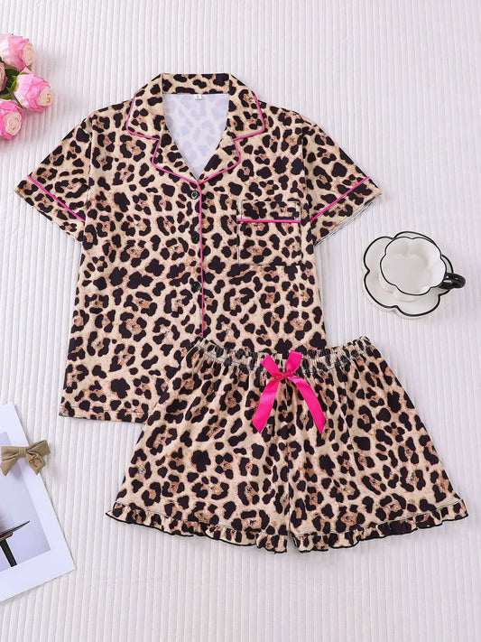 Leopard Print Ruffle Pajama Set