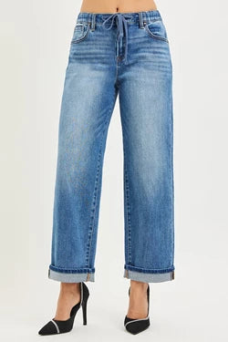 Elastic Waist Slouchy Boyfriend Jeans