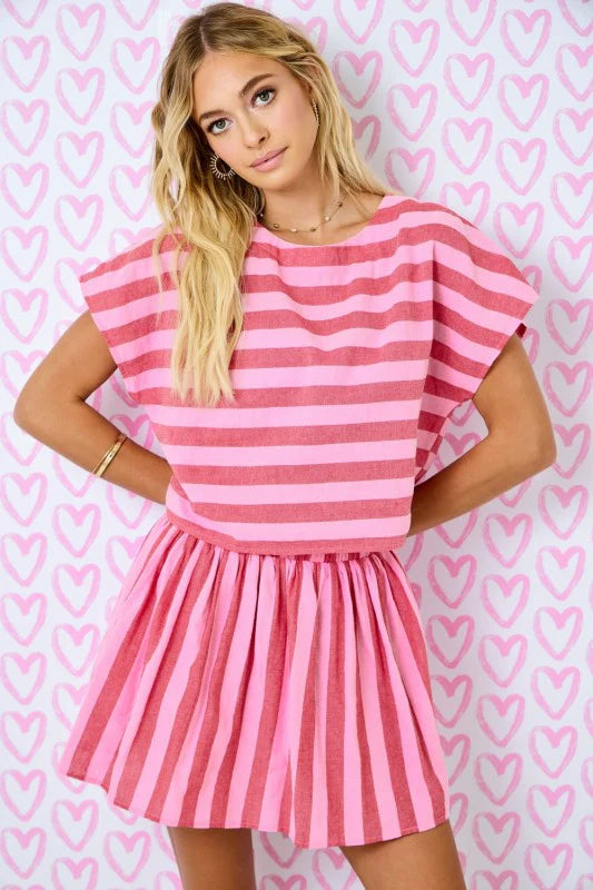Striped Drop Shoulder Boxy Cropped Top