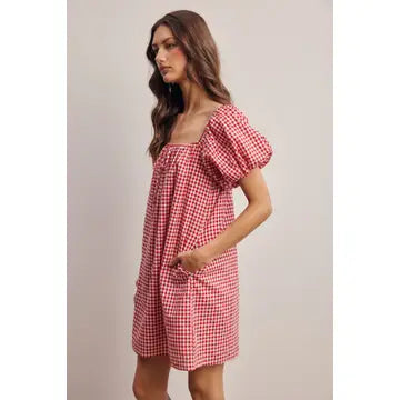 Gingham Puff Sleeve Mini Dress