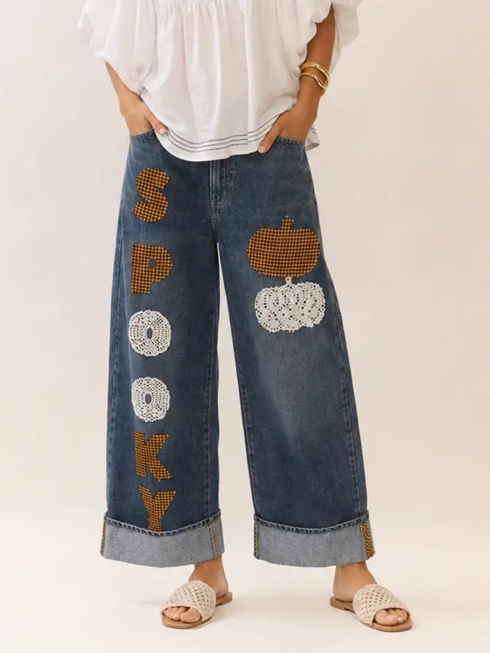 Halloween-Themed Barrel Denim Jean