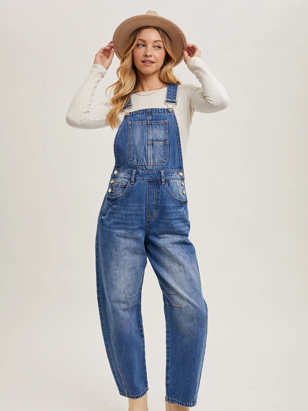 Denim Barrel Overalls