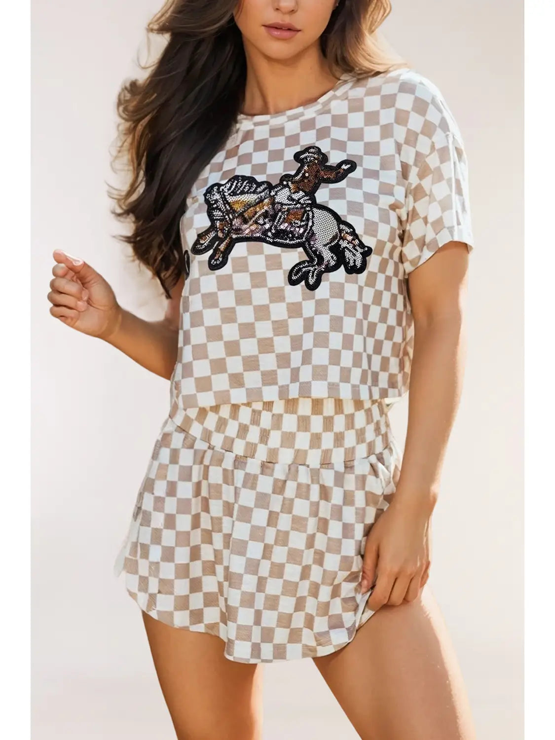 Brown and White Checkered Set