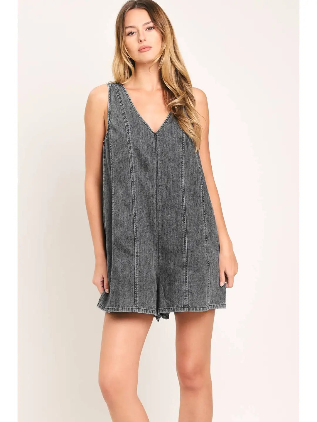 Washed Grey Denim Romper