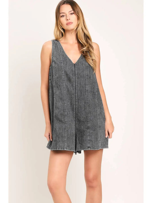 Washed Grey Denim Romper