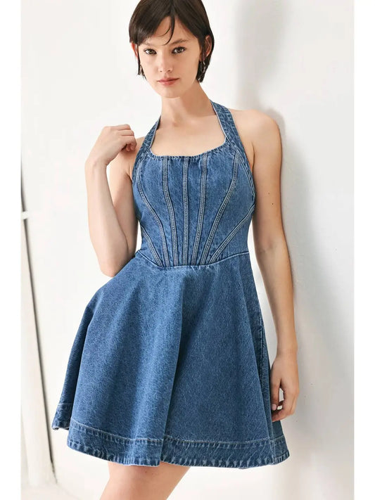 Denim Halter Top Mini Dress
