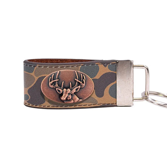 Buck Hunting Old School Camo Leather Loop Keychain