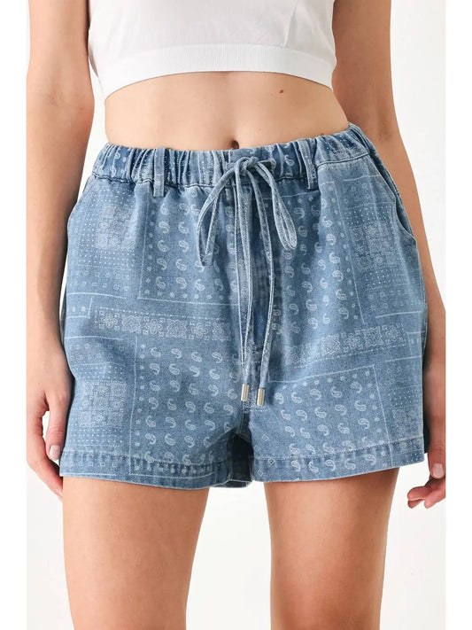 Paisley Bandana Print Denim Shorts