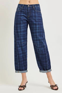Crop Barrel Cuffed Plaid Jeans