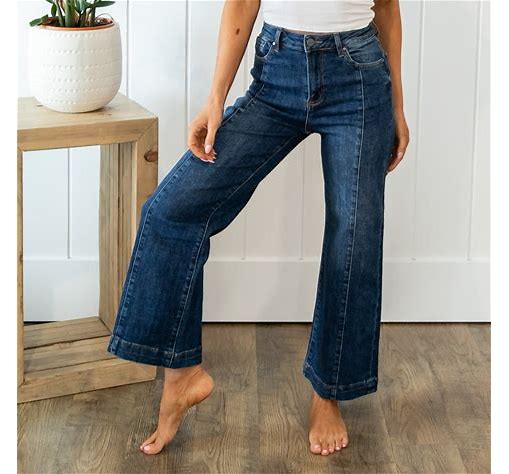 High Rise Ankle Wide Turn Up Jeans