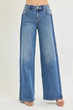 Slouchy Wide Leg Jeans with Side Stripe