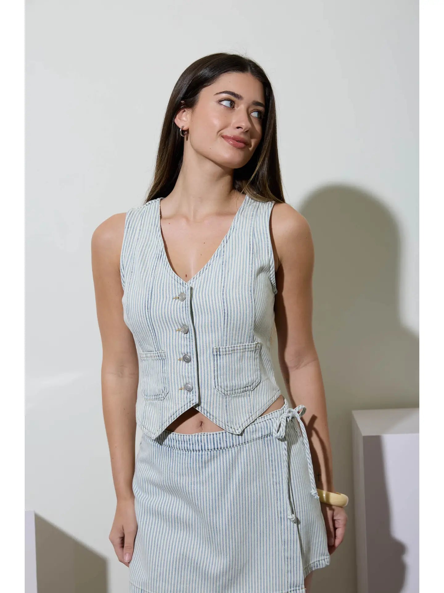 Stripped Denim Vest