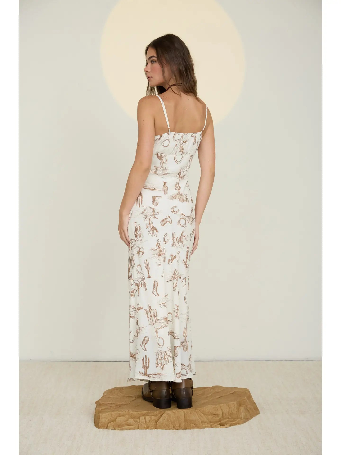 Western Print Front Tie Midi Dress